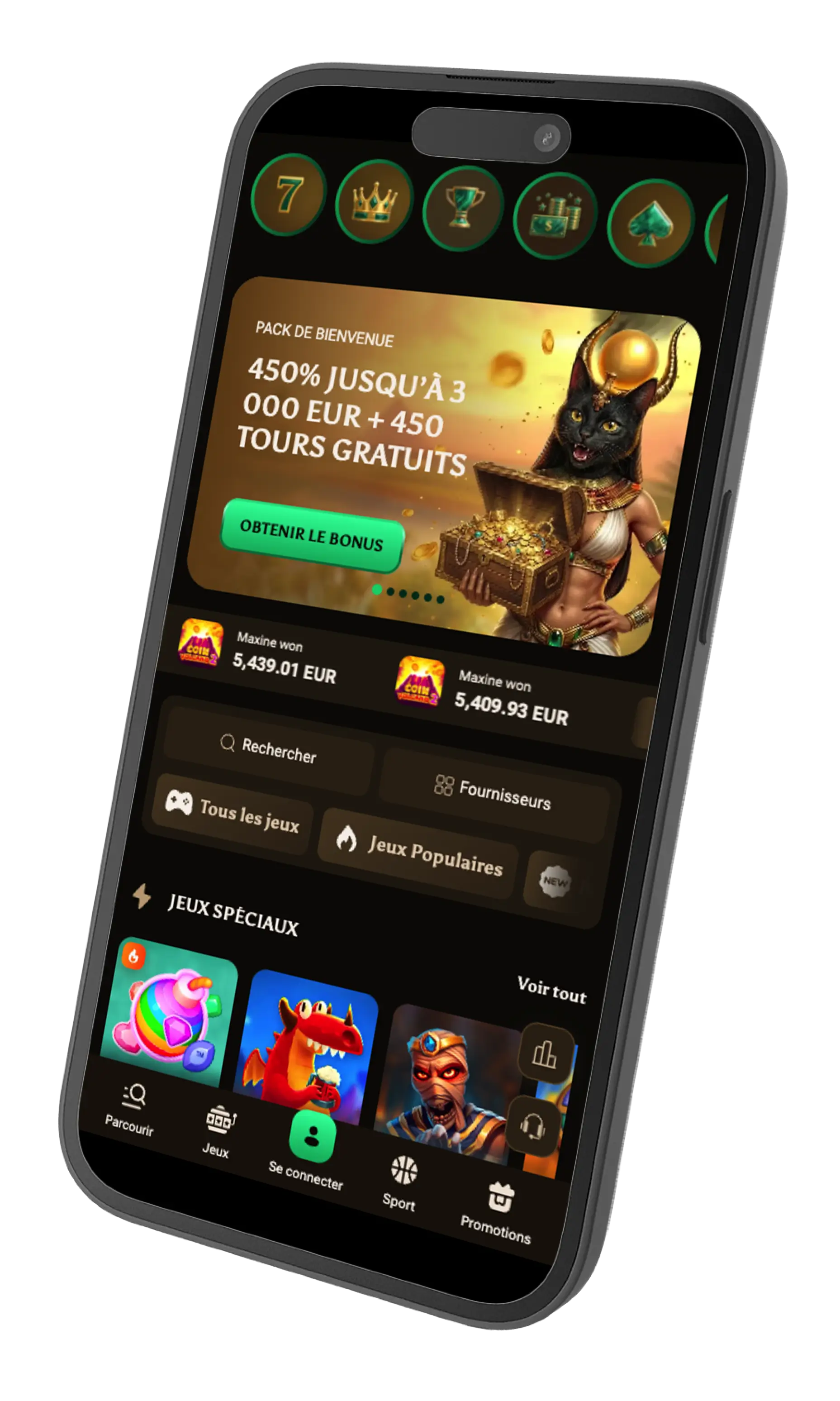 Interface mobile Amunbet sur smartphone